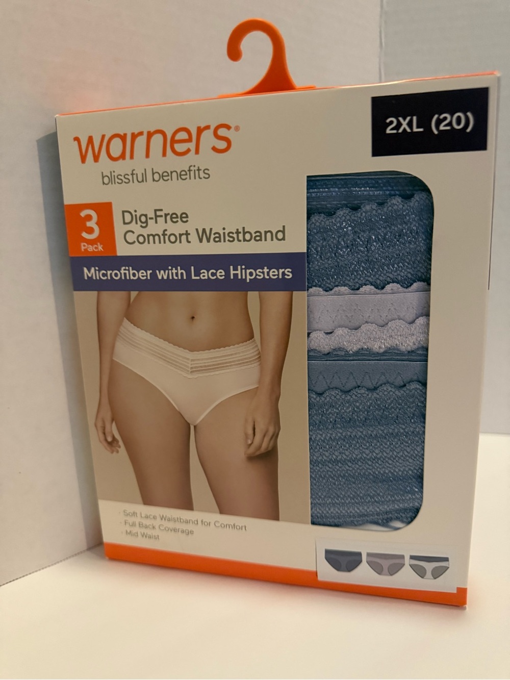 Warners Blissful Benefits Microfiber Lace Hipster 3-Pack - Teal/Light Blue/Blue